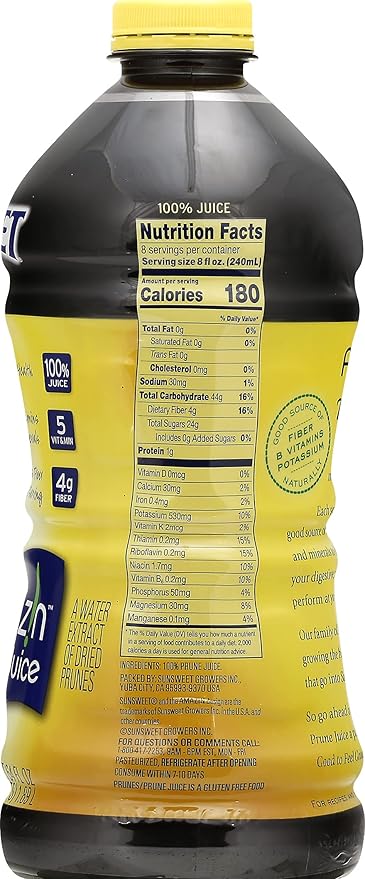 Sunsweet Amazin Prune Juice | Gluten Free Vegan Low Fat Unsweetened Unsulfured | High in Dietary Fiber + other Natural Minerals | Packs of Six 64oz Bottles