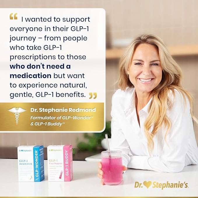 Dr. Stephanie's GLP-1 Buddy Pair with GLP-1 Boosters for Best Results - Digestive Support Preserve Lean Muscle Replenish Vitamins - Strawberry Watermelon Drink Mix