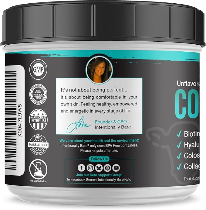 Intentionally Bare Colostrum and Collagen Powder - Bovine Colostrum Powder for Gut Health Immunity Hair Skin and Nails - Unflavored Collagen Supplement with Biotin &amp Hyaluronic Acid - 60 Servin