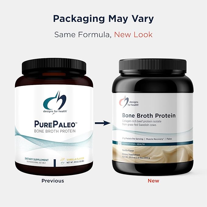 Designs for Health Bone Broth Protein Powder - 26g Grass-Fed Collagen-Rich Beef Protein Isolate – Unflavored Paleo Non-GMO Dairy-Free (30 Servings / 810g)