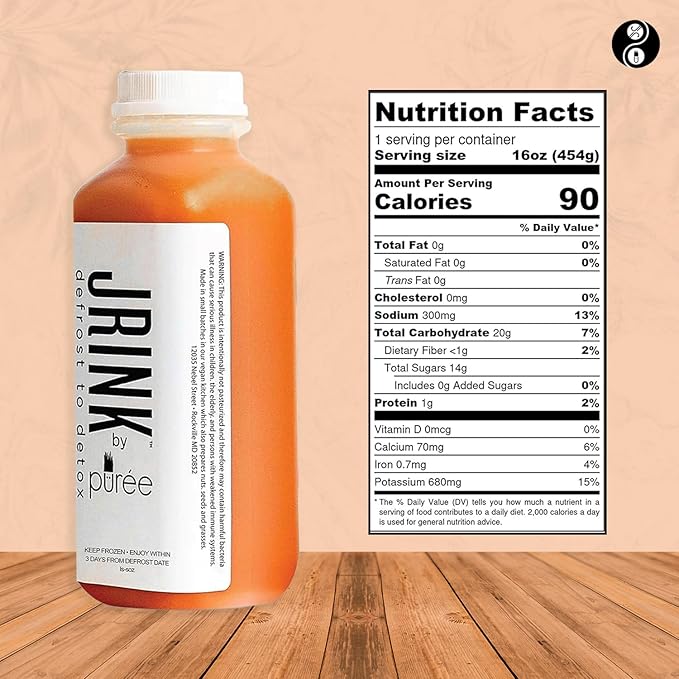 JRINK by Purée Organic Carrot Juice Cold Pressed Ginger Blend Healthy Cleanse Vegan Cold Press Beverage Non-GMO Organic Fruit and Vegetable Drink No Added Sugar 16 fl oz Bottles Pack of 12