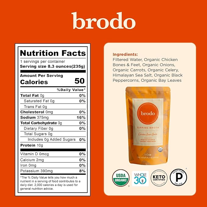 Brodo Collagen Rich Bone Broth Favorites Variety Pack Chicken Bone Broth Beef Bone Broth Hearth Bone Broth Collagen Protein Collagen Not From Concentrate No Preservatives 8 oz (Pack of 6)