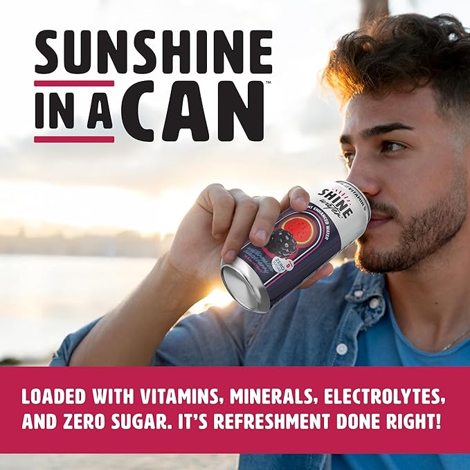 Shine Water Watermelon Blackberry Vitamin D Electrolyte Drinks 12-Pack Sugar Free Flavored Water with Magnesium Zinc &amp Antioxidants Low Calorie Hydration Beverage Plant-Based Vitamin Water Zer