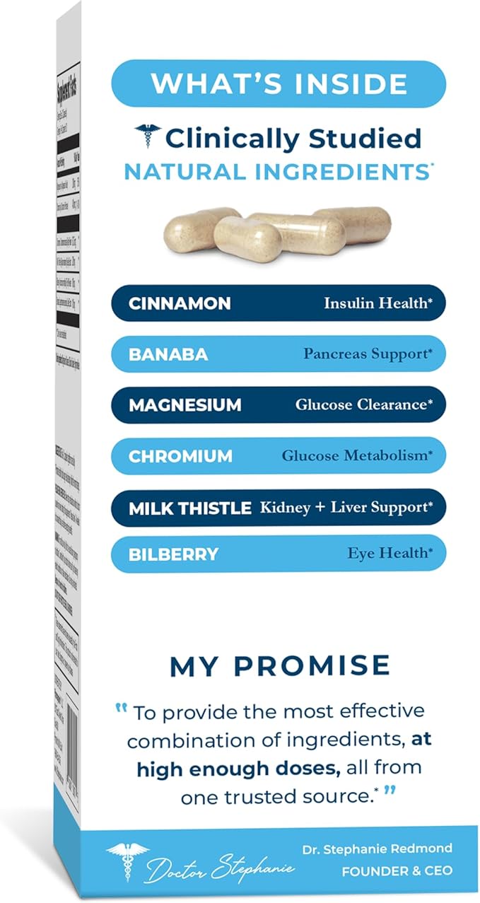 Blood Sugar 24 Hour - 6 in 1 Formula with Cinnamon Banaba Chromium Milk Thistle &amp More - Once Daily Supplement