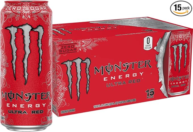 Monster Energy Ultra Red Sugar Free Energy Drink 16 Ounce (Pack of 15) | Pack of 15