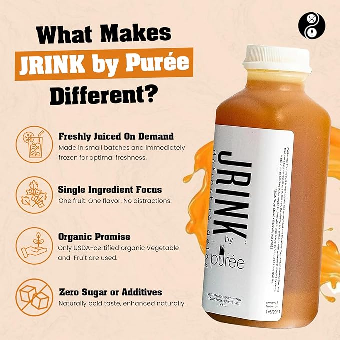 JRINK by Purée Gold Rush Cold Pressed Juice Cleanse with Organic Lemon Ginger Detox Drink from Raw Fruit and Vegetable Juice No Preservatives Healthy Cleanse 16oz Bottles 24 Pack