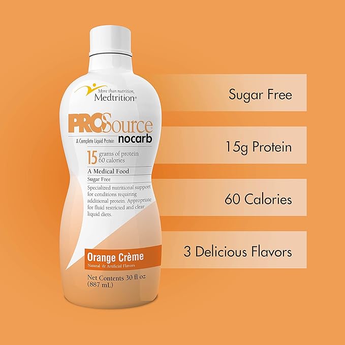 Liquid Collagen Peptides Type I III 15 Grams Protein per Oz. |Prosource NoCarb Orange Crème Bottle Medtrition|