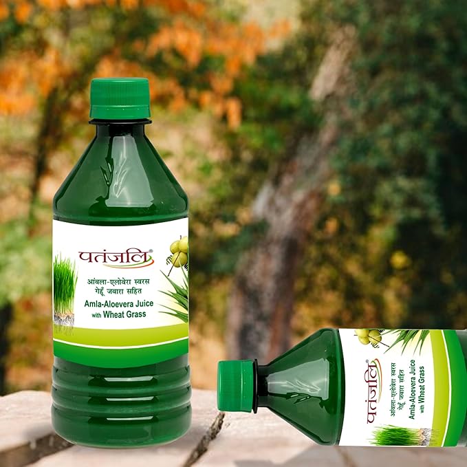 Patanjali Amla-Aloevera Juice with Wheatgrass Juice 500ml / 16.90 fl oz - (Pack of 2)