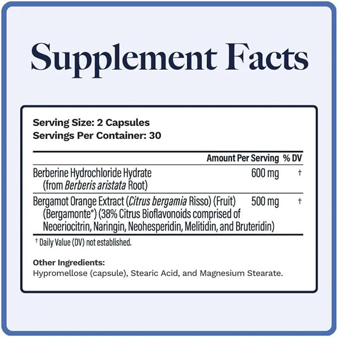 Utzy Naturals Berbercol | 500mg Citrus Bergamot (as Bergamonte) &amp Berberine | Naturally Supports Heart Health and More | 60 Capsules