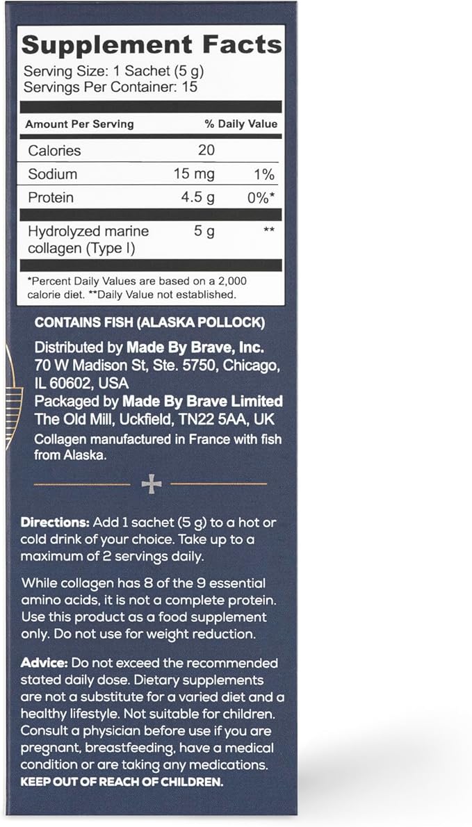 Ancient + Brave Wild Marine Collagen Powder Packets 15 x 5g Marine Collagen Peptides Highly Bioavailable Protein Powder Supplements for Women Keto Friendly Supplement for Hair Skin and Nails