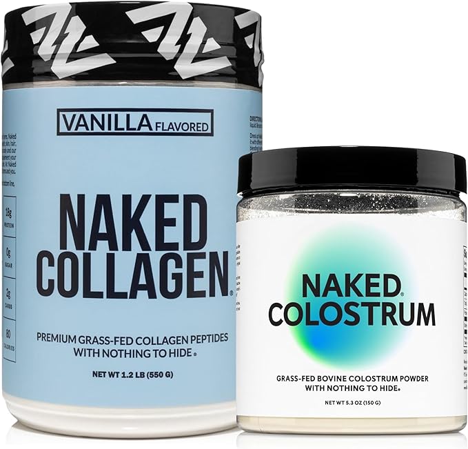 NAKED Vanilla Collagen Peptides (25 Servings 19.4oz) Colostrum Powder (150 Servings) – Pasture-Raised Grass-Fed Non-GMO Keto Gluten Free Gut Health Immunity Recovery &amp Skin Support