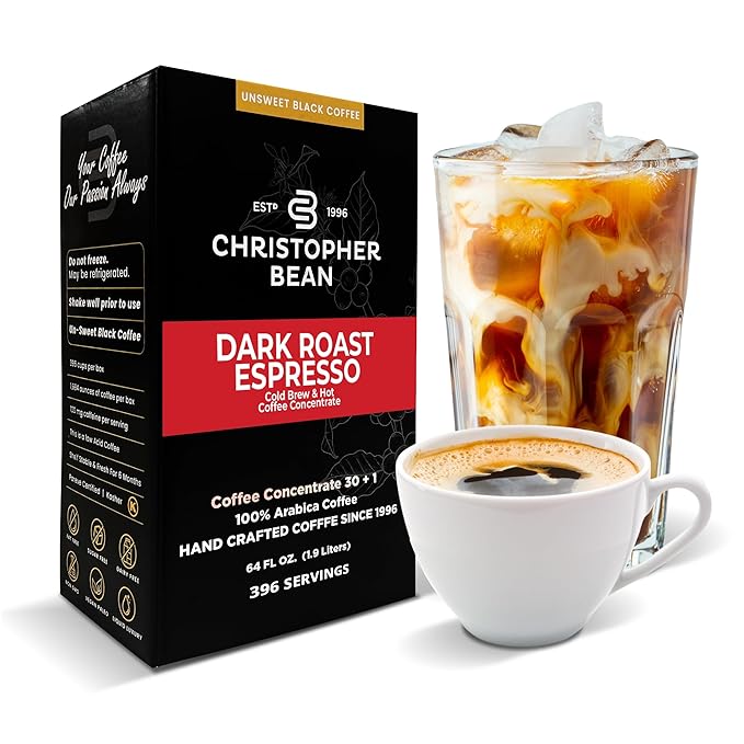 Christopher Bean Coffee - 396 servings 30 to 1 Blend Bag in Box Liquid Instant Coffee or Cold Brew Coffee Concentrate - Hot or Iced Coffee - Espresso Dark Roast