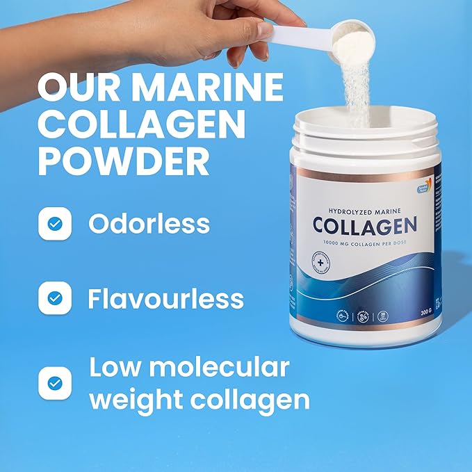 Swedish Nutra - 100% Marine Collagen Powder 300g &amp 10000 mg Hydrolyzed Marine Collagen Liquid Supplement | Hyaluronic Acid Biotin and Vitamin C to Support Healthy Hair Skin Nails and Joints