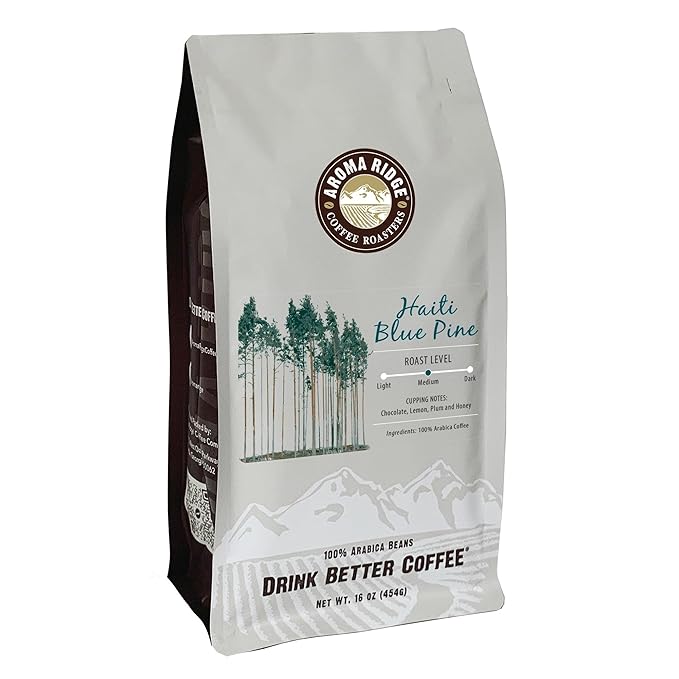 Aroma Ridge Haiti Blue Coffee Single Origin Single Estate - Blue Pine Forest Estate Medium Fresh Roasted Mellow Smooth Creamy Whole Bean 1 pound bag
