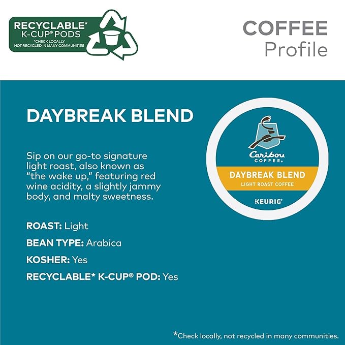 Caribou Coffee Daybreak Morning Blend K-Cups for Keurig Brewers 24 Count (Pack of 4)