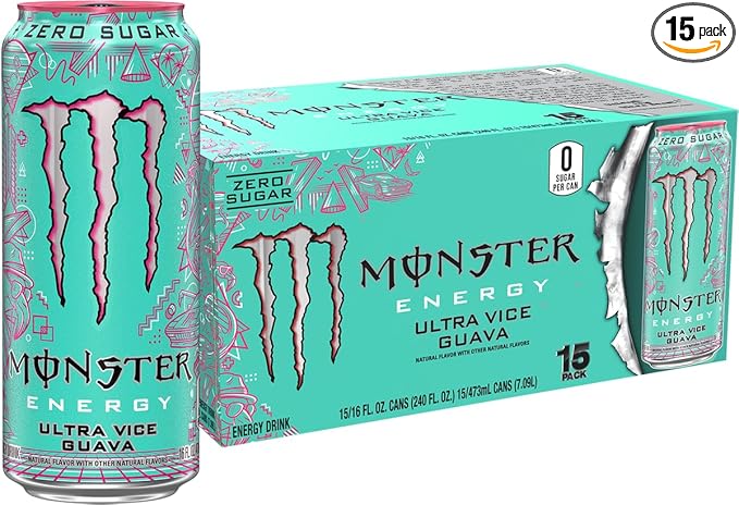 Monster Energy Ultra Vice Guava Sugar Free Energy Drink 16 Ounce (Pack of 15) | Pack of 15