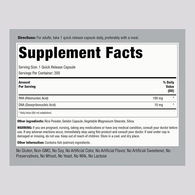 Piping Rock RNA DNA Supplement | 200 Capsules | Ribonucleic Acid &amp Deoxyribonucleic Acid Complex | Non-GMO Gluten Free