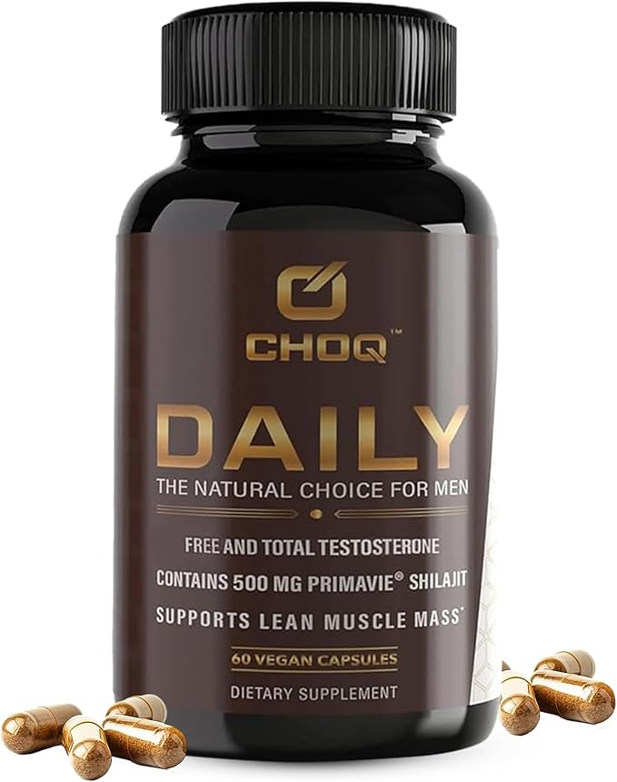 CHOQ Daily with 500mg PrimaVie Shilajit Safed Musli Tribulus - Natural Energy Libido &amp Muscle Support - Daily Supplement for Men 60 Vegan Capsules