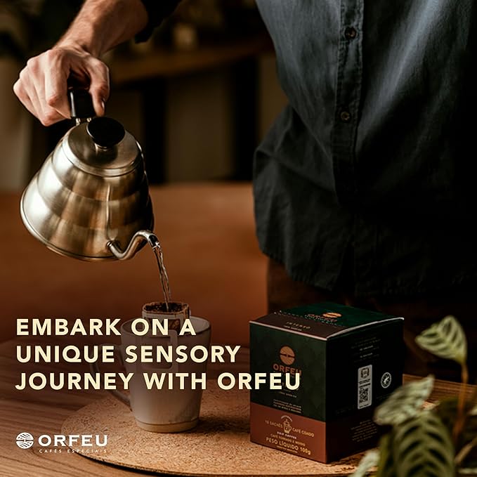 ORFEU - Special Coffee Intense - Drip Sachet - 100% Arabica Coffee Dark Roast Aroma of Toasted Caramel &amp Fruit Jam Low Acidity Made In Brazil Velvety Body - 10 Units 100g (Pack of 2)
