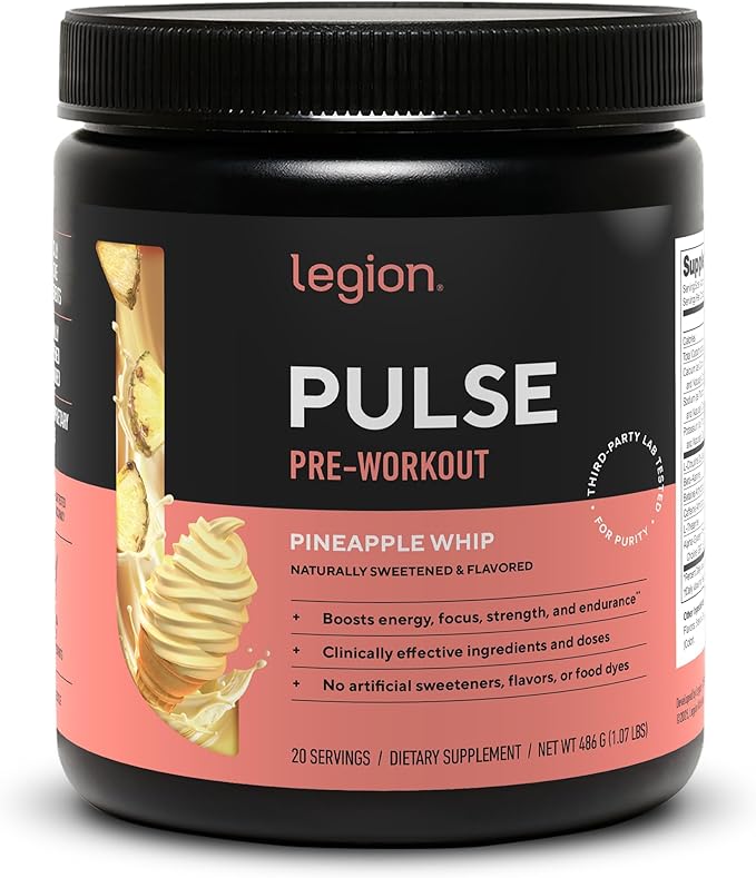 LEGION Pulse - All Natural Nitric Oxide Preworkout Drink to Boost Energy Creatine Free Naturally Sweetened Beta Alanine Citrulline Alpha GPC (Pineapple Whip)