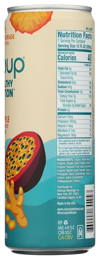 Recoup Sparkling Prebiotic Variety 6 Pack (12-Pack Pineapple Passionfruit + Ginger)
