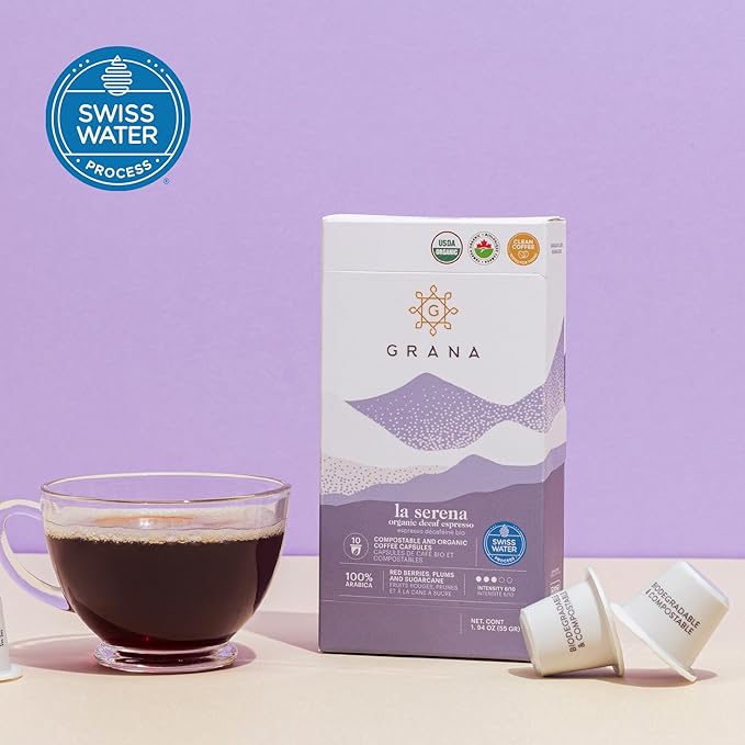 G GRANA Decaf Coffee Pods Compatible with Nespresso OriginalLine 40 Count Dark Roast Decaffeinated USDA Organic 100% Arabica Single Source Specialty Coffee Compostable Single Serve Capsules