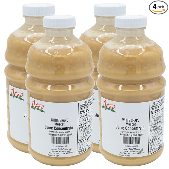 Nature Blessed 100% Pure Muscat White Grape Fruit Juice Concentrate - 4 Quarts (4/32 fl oz bottles) Especially good for Home Vintners Home Brewers Smoothies a Refreshing Drink or Making Jelly
