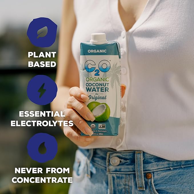C2O - Coconut Water with Pineapple (6 Pack) - Made with Fresh Coconut Water - Plant Based Non GMO Water - Natural Hydration Essential Electrolytes &amp Potassium - 6 Tetra Packs 33.8 FL OZ