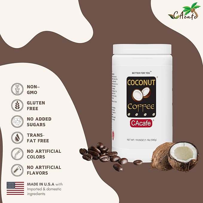 CAcafe Coconut Coffee Coconut Infused Colombian Coffee Creamy Drink Mix Make Iced or Hot Packed with Antioxidants Natural Energy and Stress Relief | 6 Pack