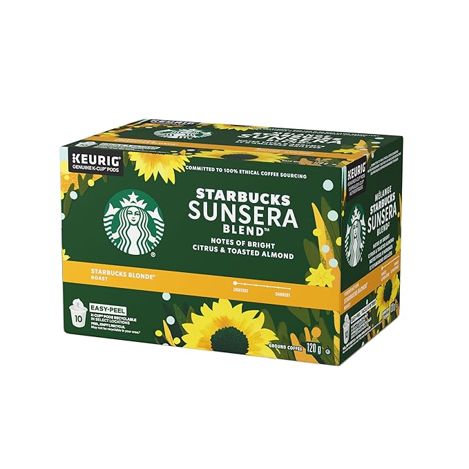STARBUCKS SUNSERA BLEND Blonde Roast Keurig Coffee Pods K-Cups Smooth Blend Arabica Coffee Light Roast Citrus &amp Toasted Almond Notes 120 g