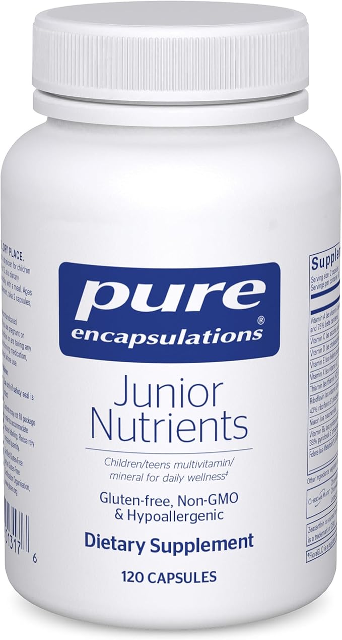 Pure Encapsulations Junior Nutrients - Kids &amp Teens Multivitamin - Without Iron - with Calcium Vitamin D3 &amp Vitamin C - Non-GMO &amp Vegetarian - 120 Capsules