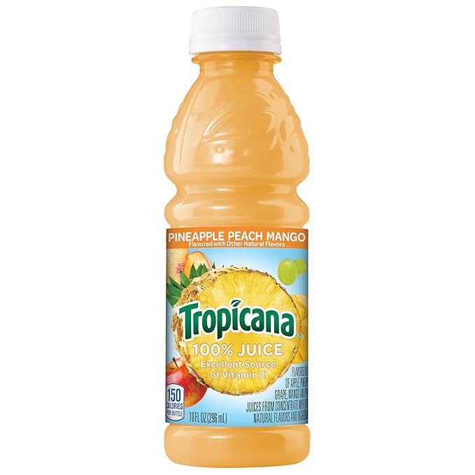 Tropicana 100% Pineapple Peach Mango Juice Single Serve 10 Fl Oz Bottles (Pack of 24) - Real Fruit Juice Vitamin C B &amp E Rich No Added Sugars No Artificial Flavors