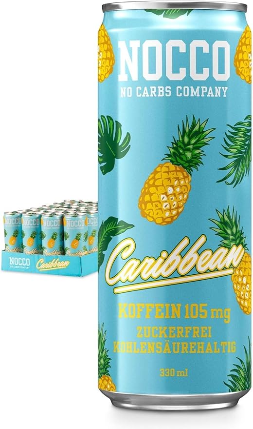 NOCCO BCAA Caribbean 24 x 330 ml Protein Rich Energy Drink without Sugar No Carbs Company Vitamin and Caffeine Boost Carbonated Sports Drinks for Muscle Performance and Regeneration