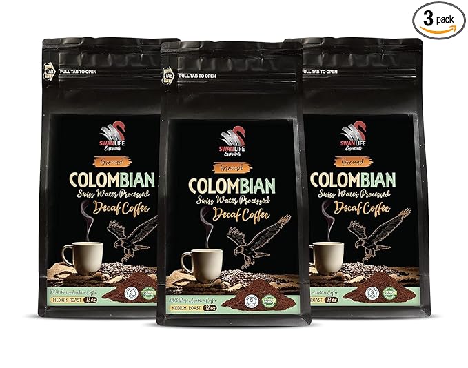 Velvety Decaf Grounds - DECAF COLOMBIAN COFFEE GROUND - Swiss Press Decaf Coffee Balanced Coffee Ritual Relaxing Brew Flavor Smooth Morning Perfection Fresh Swiss Roast Decaf Bliss Flavor 3 Packs