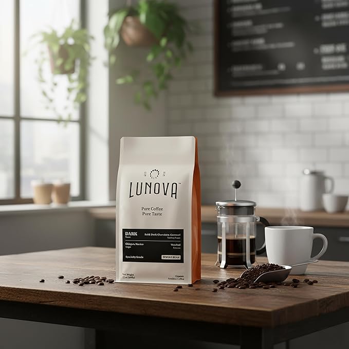 Lunova Organic Mold-Free Ground Coffee | Single-Origin from Chiapas Mexico | Specialty-Grade Third Party Tested (12 oz Dark Roast)