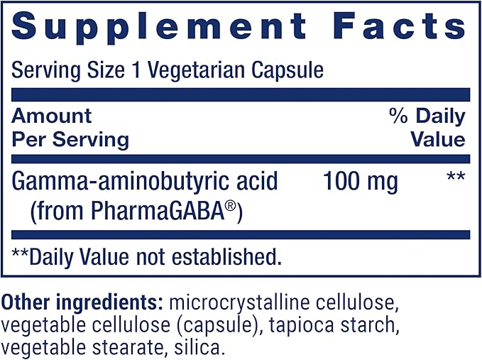 Life Extension GABA Stress Support GABA Supplement Mood Support Sleep Relaxation Gluten-Free Non-GMO Vegetarian 60 Capsules