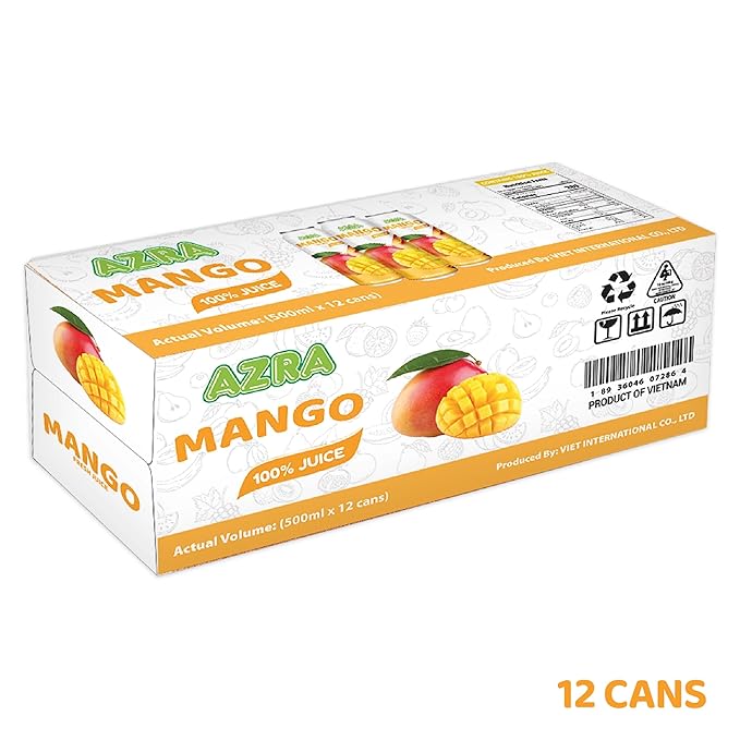AZRA 100% Mango Juice – Fresh Fruit Juice in 500ml Cans – Zero Sugar Drinks Healthy Beverages Variety Pack for Kids and Adults – Bulk 100% Juice Pack 12 Count