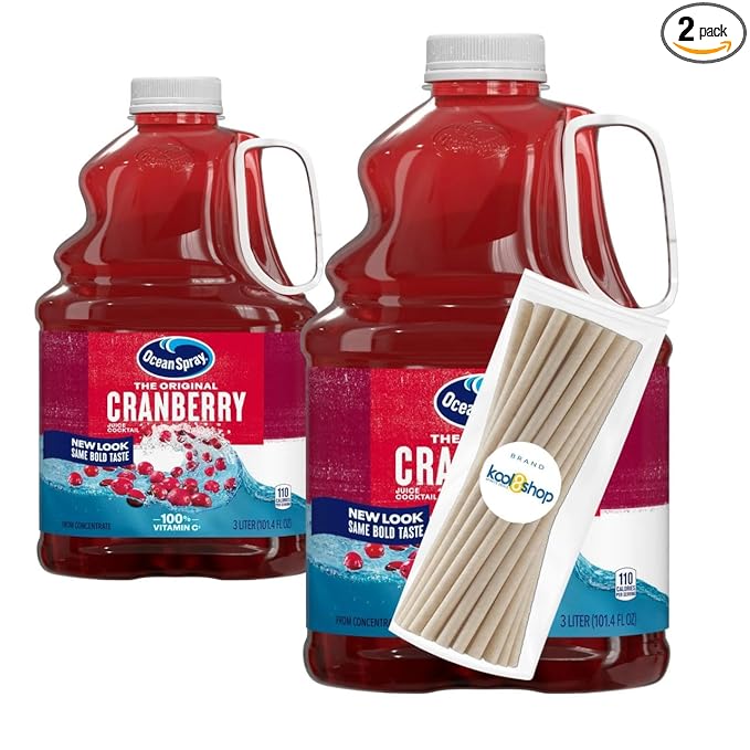 Ocean Spray Cranberry Juice Drink 101.4 fl oz Plastic Bottles 2 Pack + 15 Sugarcane Disposable Straws by KOOL8SHOP Infinite Deals