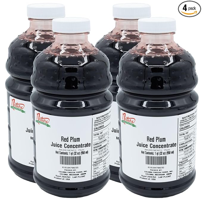Nature Blessed 100% Pure Plum Fruit Juice Concentrate - 4 Quarts (4/32 fl oz bottles) Great for Home Vintners Home Brewers Cider Spirits Mead or Homemade Jelly