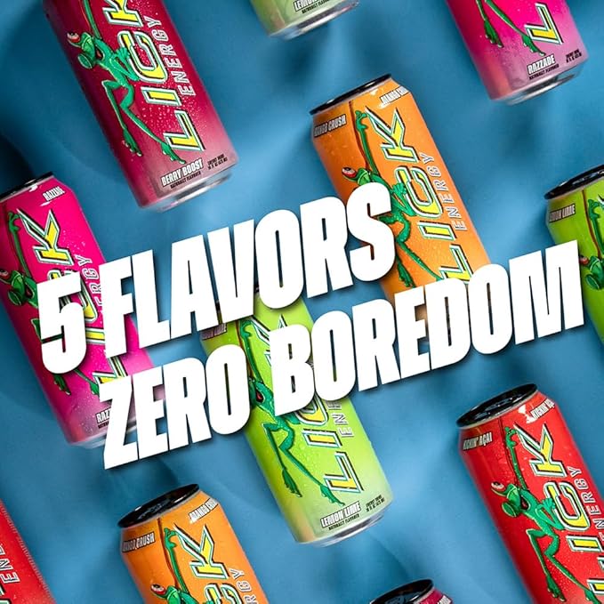 LICK Energy Drink - No Added Sugar No Crash Green Tea Caffeine (180mg) with Antioxidants and Vitamins A B6 B12 and C 16oz (12pk) - Berry Boost
