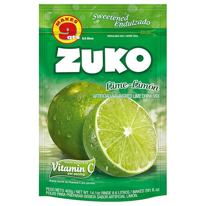 ZUKO Lime Instant Powder Drink Family Pack No Sugar Needed Vitamin C 14.1 Oz (Pack of 6)