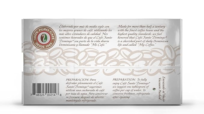 Café Santo Domingo Espresso 10 oz Vacuum Bag Ground Coffee Dark Roast - Product from the Dominican Republic (Pack of 4)