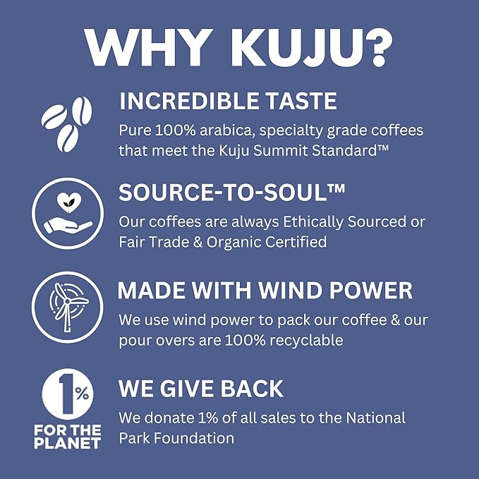 Kuju Coffee Premium Pour Over Individual Coffee Packets - Backpacking Travel Camping Organic Coffee Singles - Fair Trade &amp Eco-Friendly - Ethiopia - Yirgacheffe 6-pack