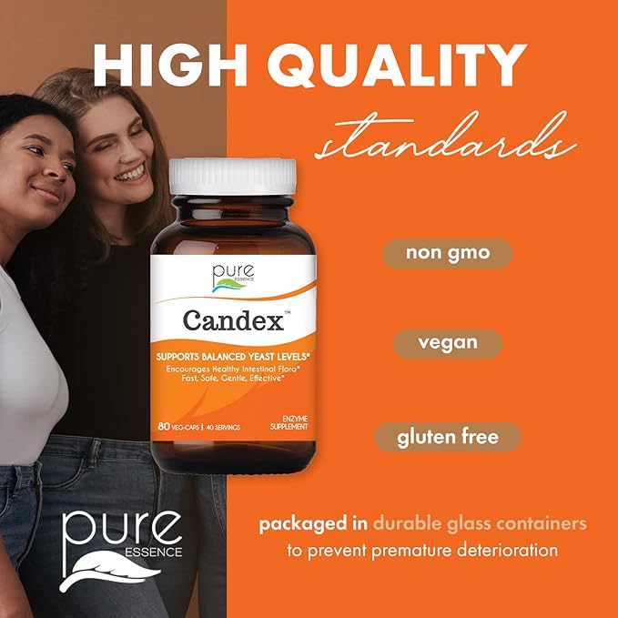 Pure Essence Candex Supplement - Yeast Overgrowth Supplement with Digestive Enzymes Yeast Infection Probiotic Treatment for Men and Women - 80 Capsules