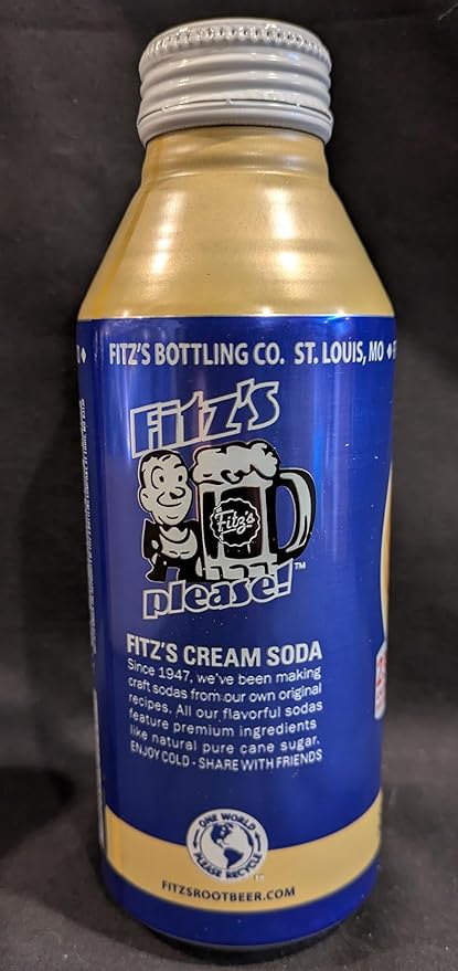 12PK Fitz's Premium Cream Soda St Louis Craft Soda 16oz Aluminum Bottles (Full Case)