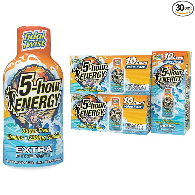 5-hour ENERGY Extra Strength Energy Shot Tidal Twist (1.93 oz. 30 Count) Zero Calories &amp Sugar-Free 230 mg Caffeinated Energy Shot Amino Acids &amp B Vitamins Dietary Supplements  Pina-Col