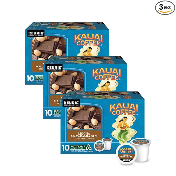 Kauai Coffee Mocha Macadamia Nut Flavor - Compatible with K-Cup Brewers 10 CT (Pack of 3)