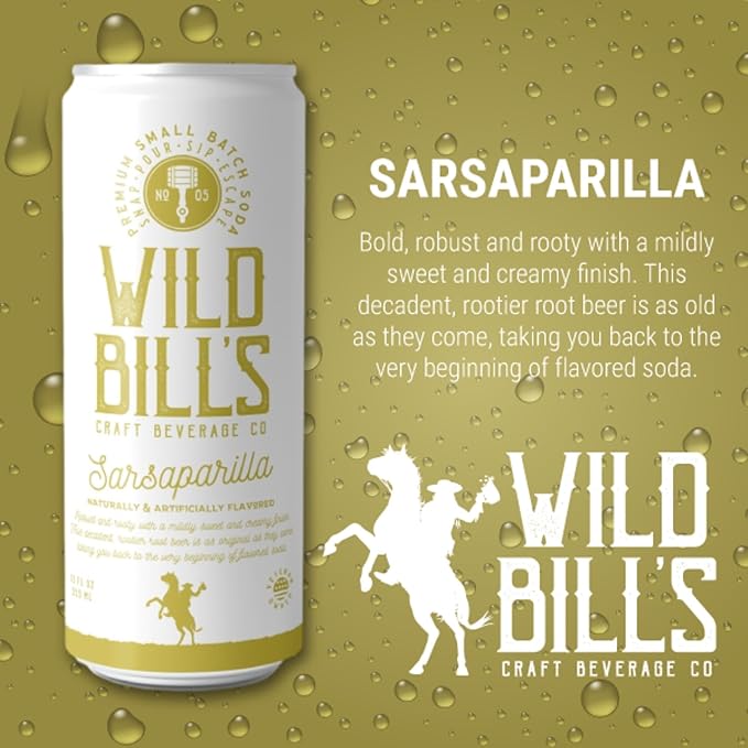 Wild Bill's Craft Soda Soft Drinks Olde Fashioned Variety Pack Ginger Ale Ring Pop Berry Blast Original Cola + MORE Pure Cane Sugar NO Caffeine or High Fructose Corn Syrup Gluten Free 12 Pack
