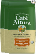Café Altura Breakfast Blend Medium Roast Organic Ground Coffee 10 oz Bag (Pack of 3)