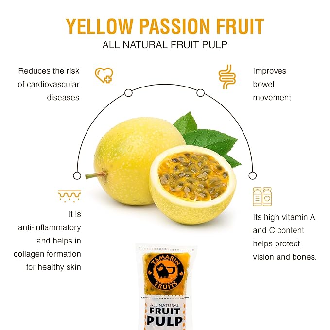 Tamarin Fruits All Natural Frozen Fruit Pulp perfect for Juicing Cocktails Smoothies Desserts and Baking No Sugar Added Gluten Free with No Preservatives - (Yellow Passion Fruit Bulk packaging